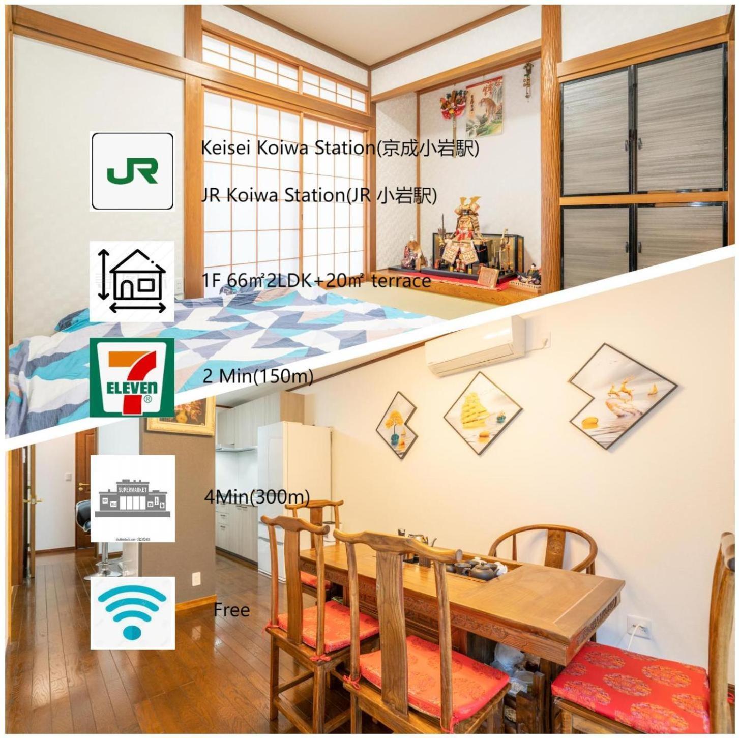 Jr 66Sqm 1F Family Suite 2Ldk Jr Koiwa-Keisei Koiwa-Asakusa-Oshiage-Shinjuku-Ueno โตเกียว ภายนอก รูปภาพ